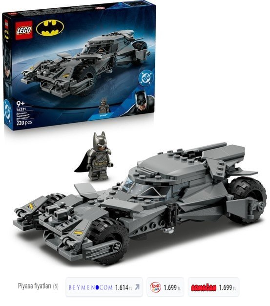 LEGO ® DC Batman™ Batman ve Superman™ Batmobile™ 76331 – 9+ için Minifigür İçeren Yaratıcı Oyuncak Yapım Seti (220 Parça)