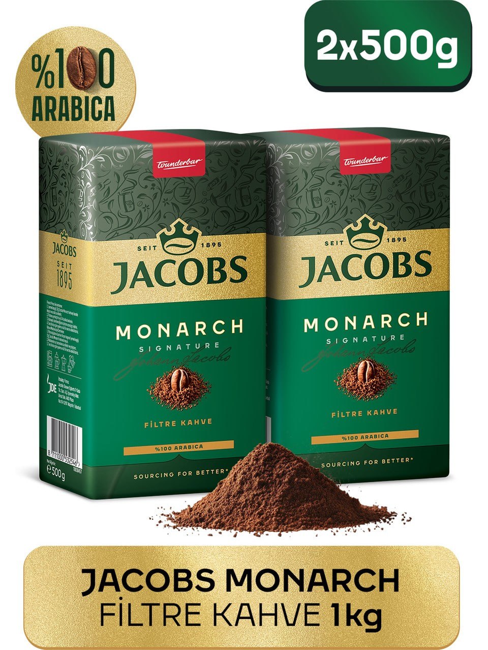 Jacobs Cafe Crema Yumuşak İçimli Çekirdek Kahve 500 Gr x2 Adet Türkiye Menşeli