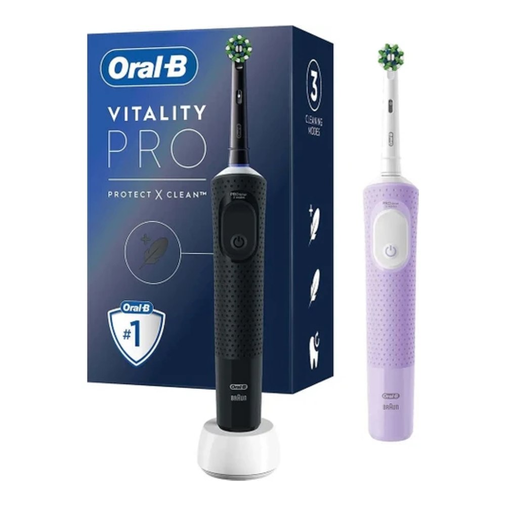 Oral-B D103 Vitality Pro Cross Action Şarjlı Diş Fırçası 2'li Avantaj Paketi - Siyah / Lila