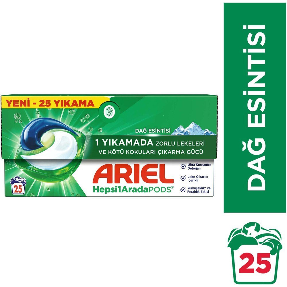 Ariel Hepsi1Arada PODS® Kapsül Çamaşır Deterjanı 25 Yıkama Dağ Esintisi ile Kötü Kokuları Giderir