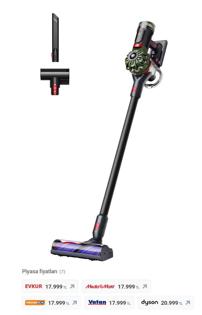 Dyson V8 Cyclone Kablosuz Süpürge Şarjlı Kullanım ve 0,5 L Toz Hacmi ile Güçlü Temizlik